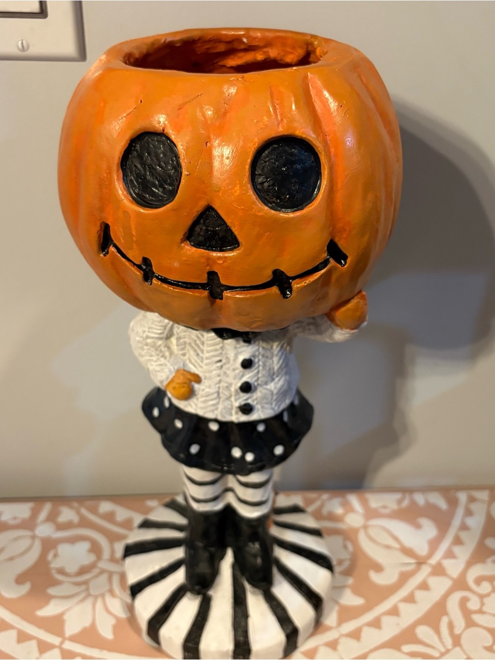 Halloween Pumpkin Head Decorative Figurine - Orange & Black